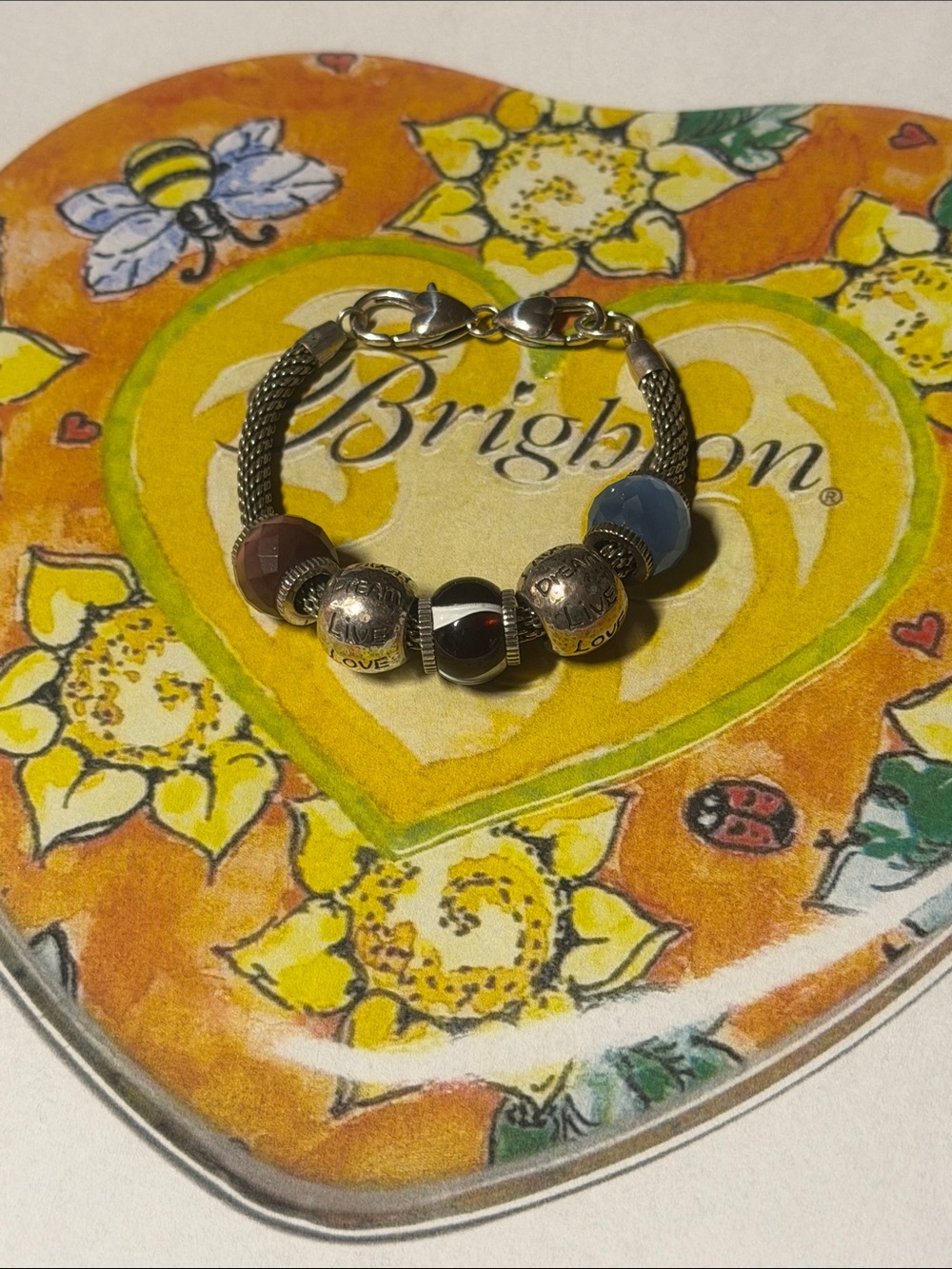 🩵 Brighton Charm Bracelet ‘LIVE LAUGH LOVE’ with mixed beads PRICED TO SELL!